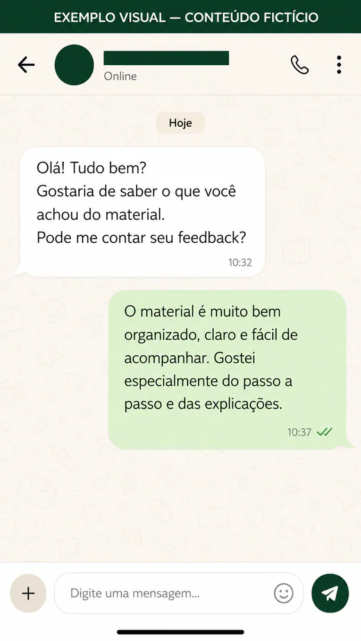 Exemplo visual fictício de mensagem longa